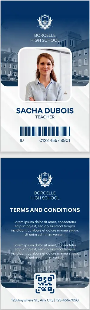 Blue Grey Professional Modern School Teacher ID Card