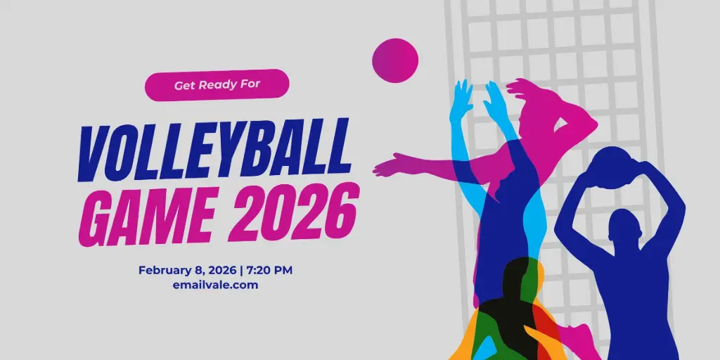 Pink Blue Illustrated Volleyball Game Banner