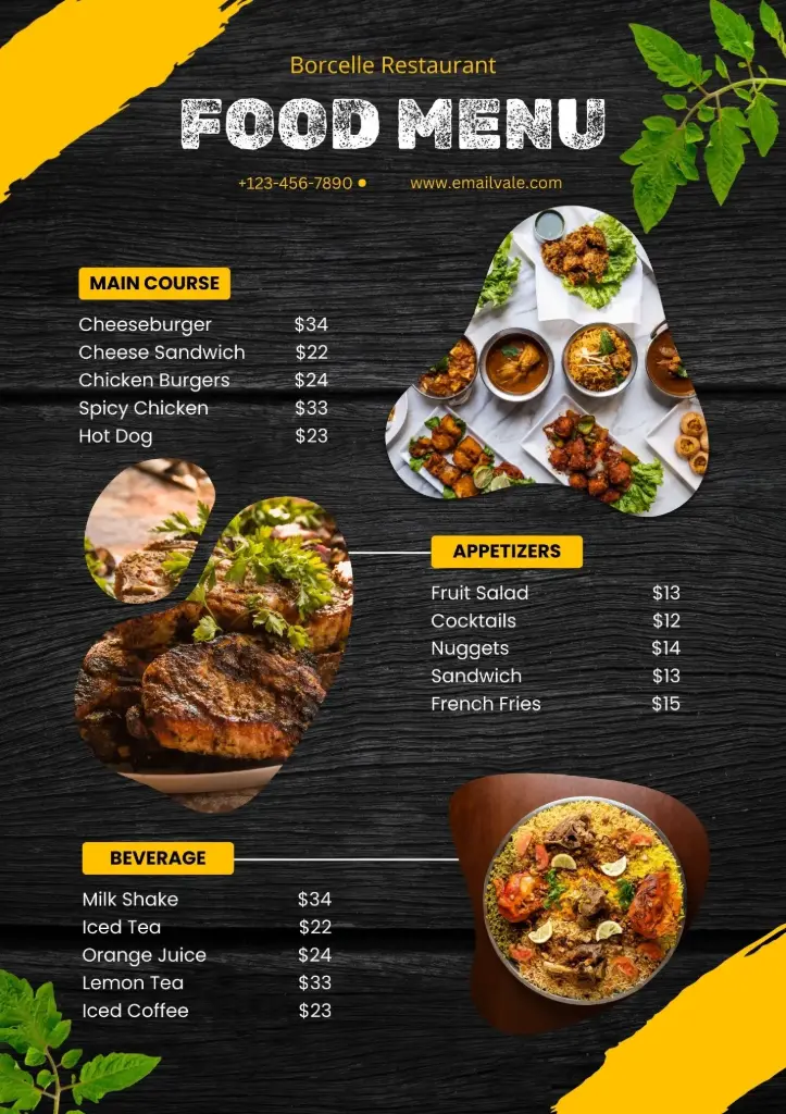 Black Yellow Restaurant Food Menu